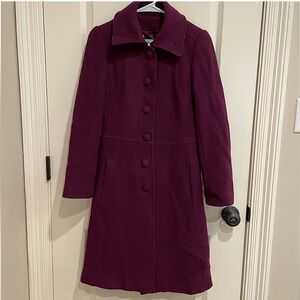 Marciano Plum Purple Long Vintage Style Wool Blend Coat